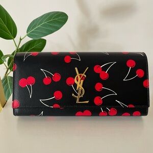 Yves Saint Laurent Black Clutch with Red Cherry Design